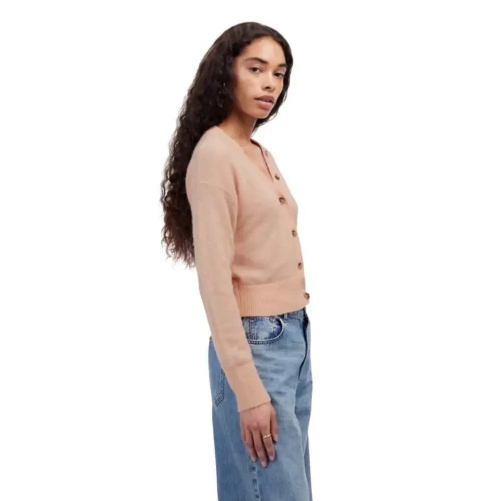Madewell Alpaca V-Neck Cropped Cardigan Heather Pale Blush NU530 Size Small New